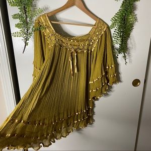 handmade shift dress with wide sleeves and ribbon